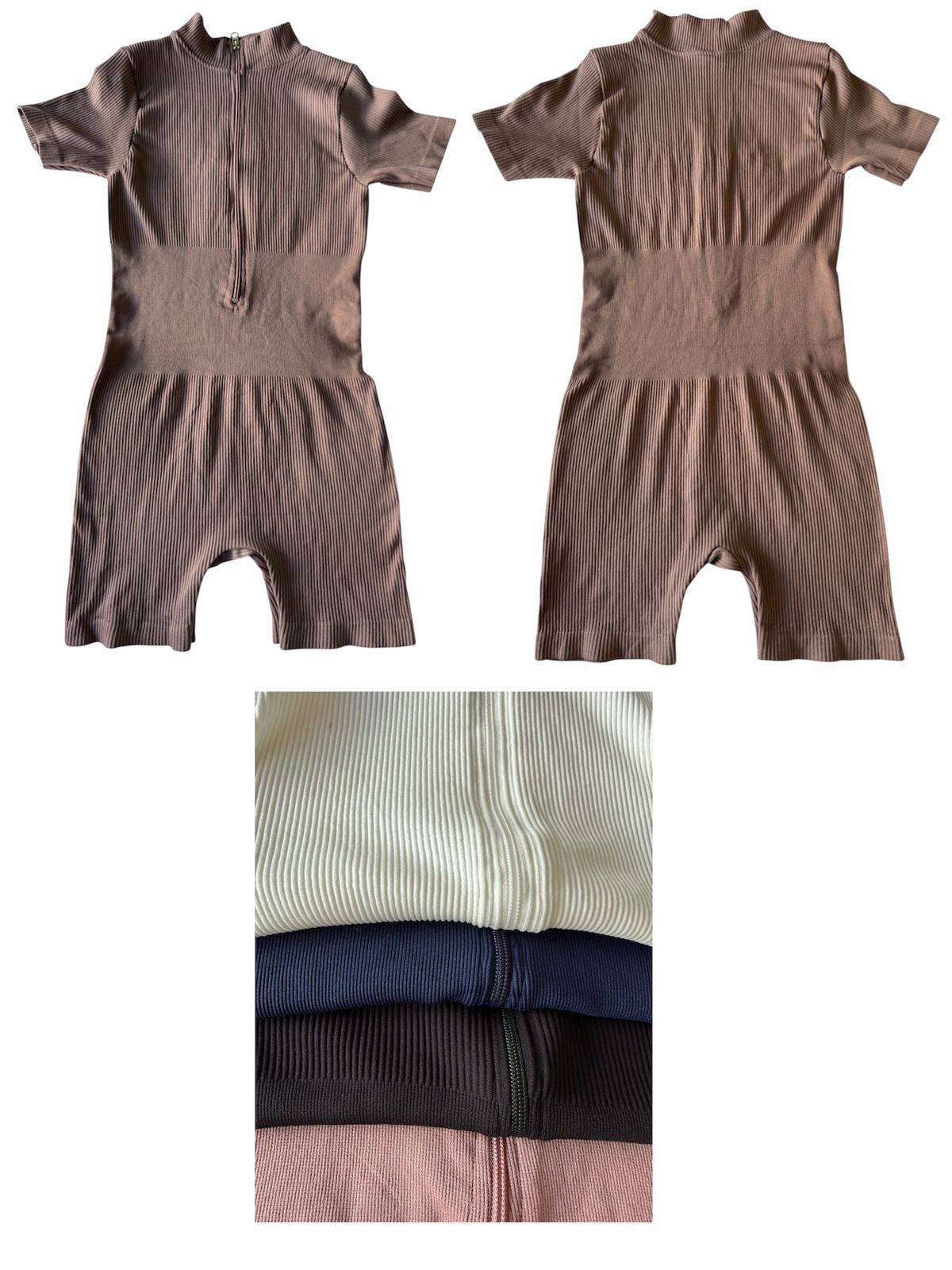 Enterizo corto manga corta importado compresion media cremallera sin push up